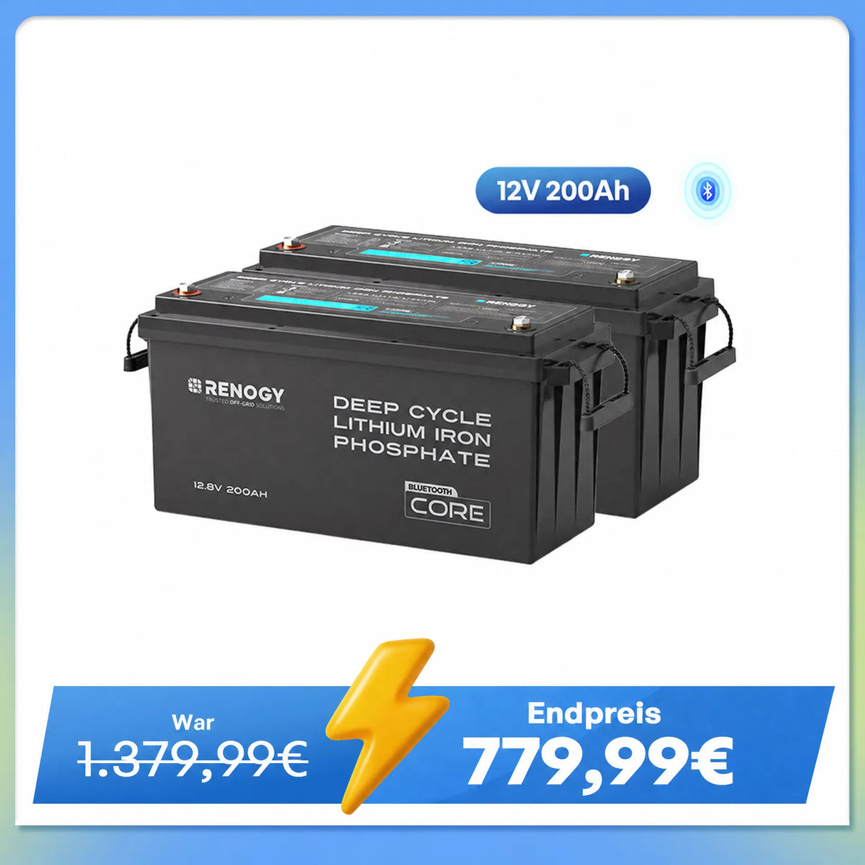 Core - 12V 200Ah LiFePO4 Lithium Batterie mit Bluetooth