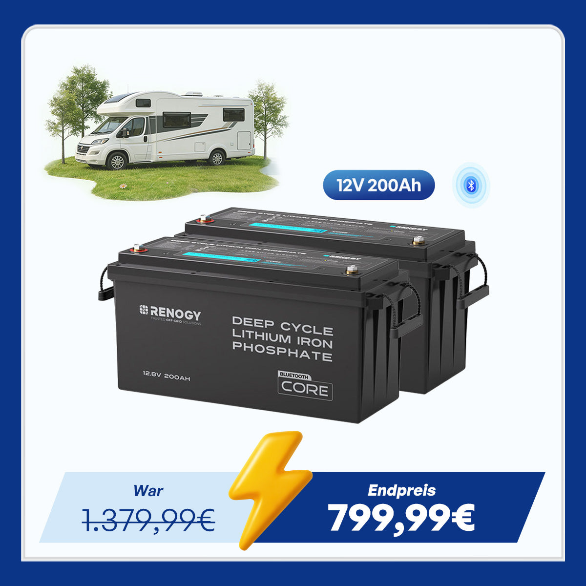 Core - 12V 200Ah LiFePO4 Lithium Batterie mit Bluetooth
