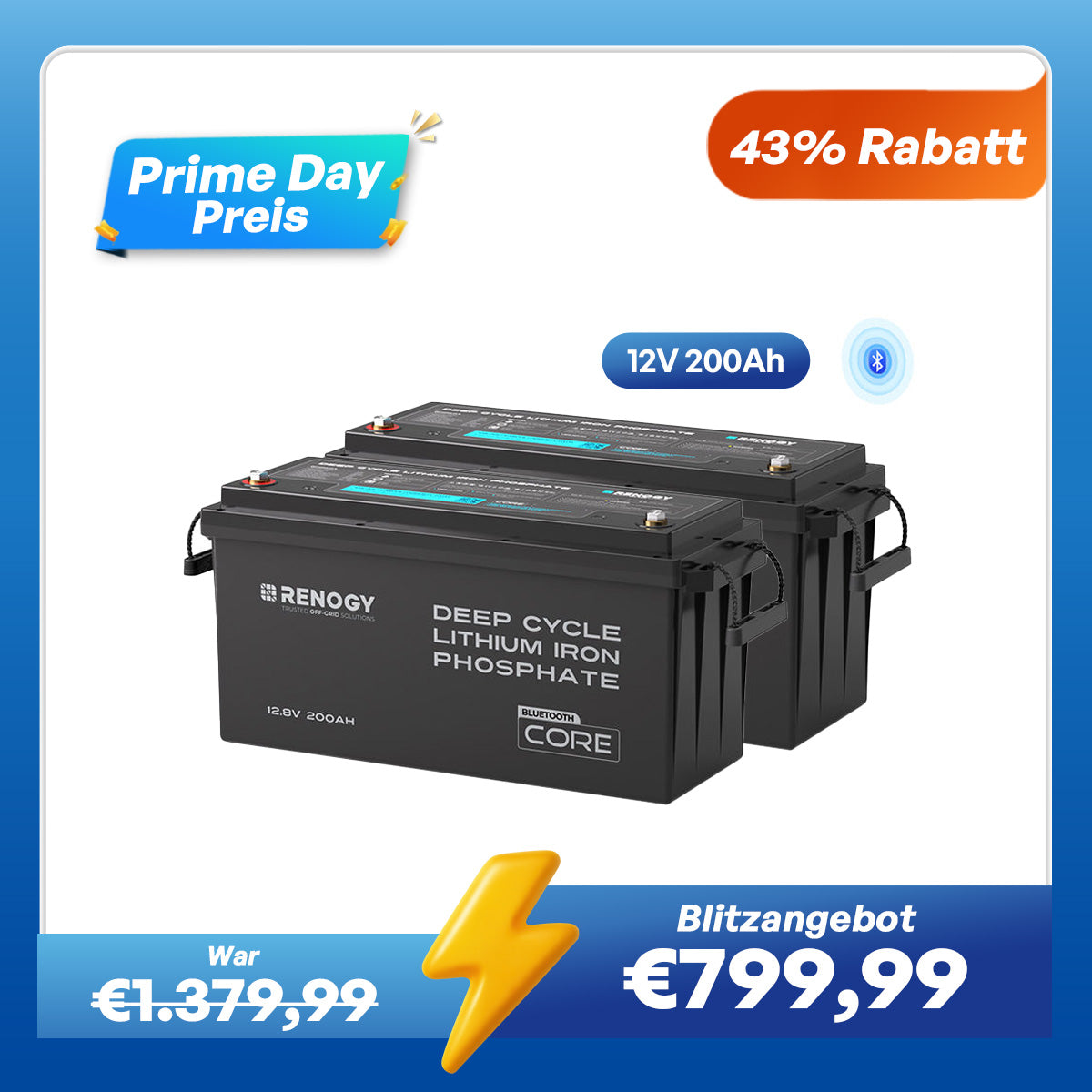 Core - 12V 200Ah LiFePO4 Lithium Batterie mit Bluetooth