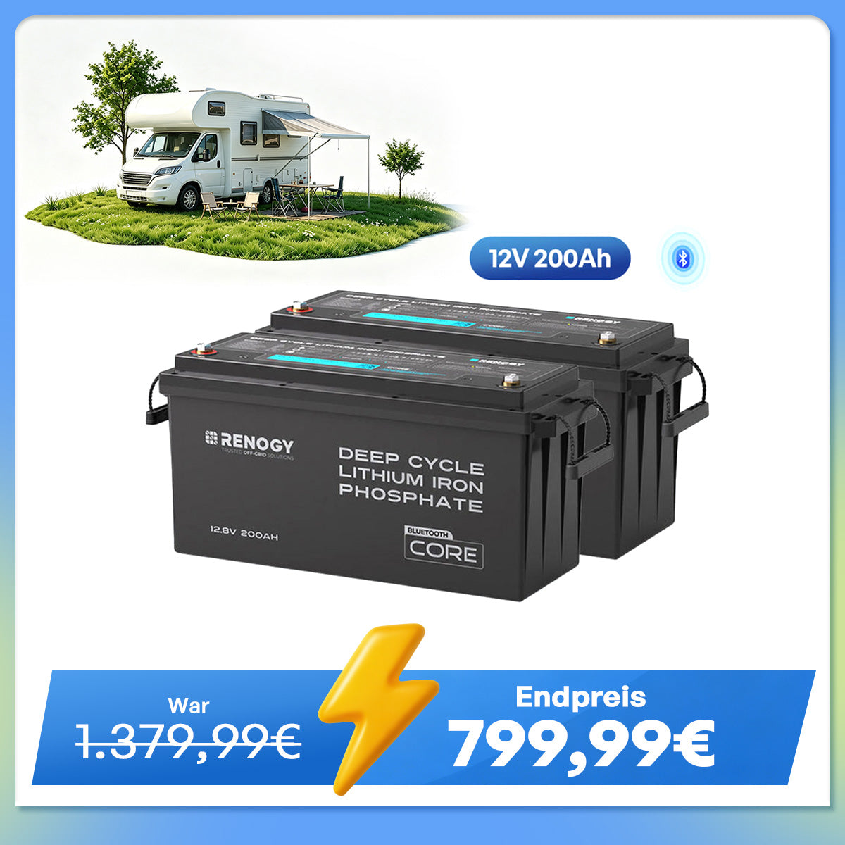 Core - 12V 200Ah LiFePO4 Lithium Batterie mit Bluetooth