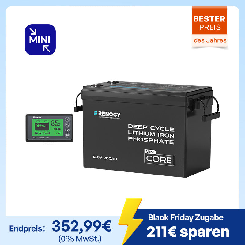 Core mini 12V 200Ah LiFePO4 Batterie mit Niedrigtemperaturschutz