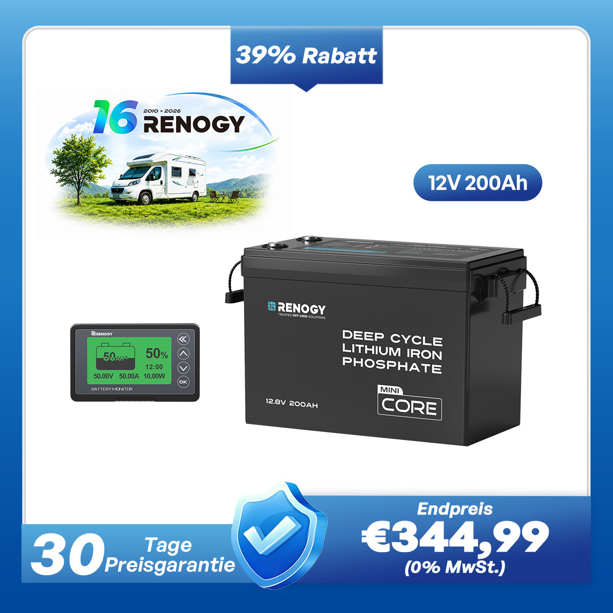 Core Mini - 12V 200Ah LiFePO4 Batterie mit Niedrigtemperaturschutz