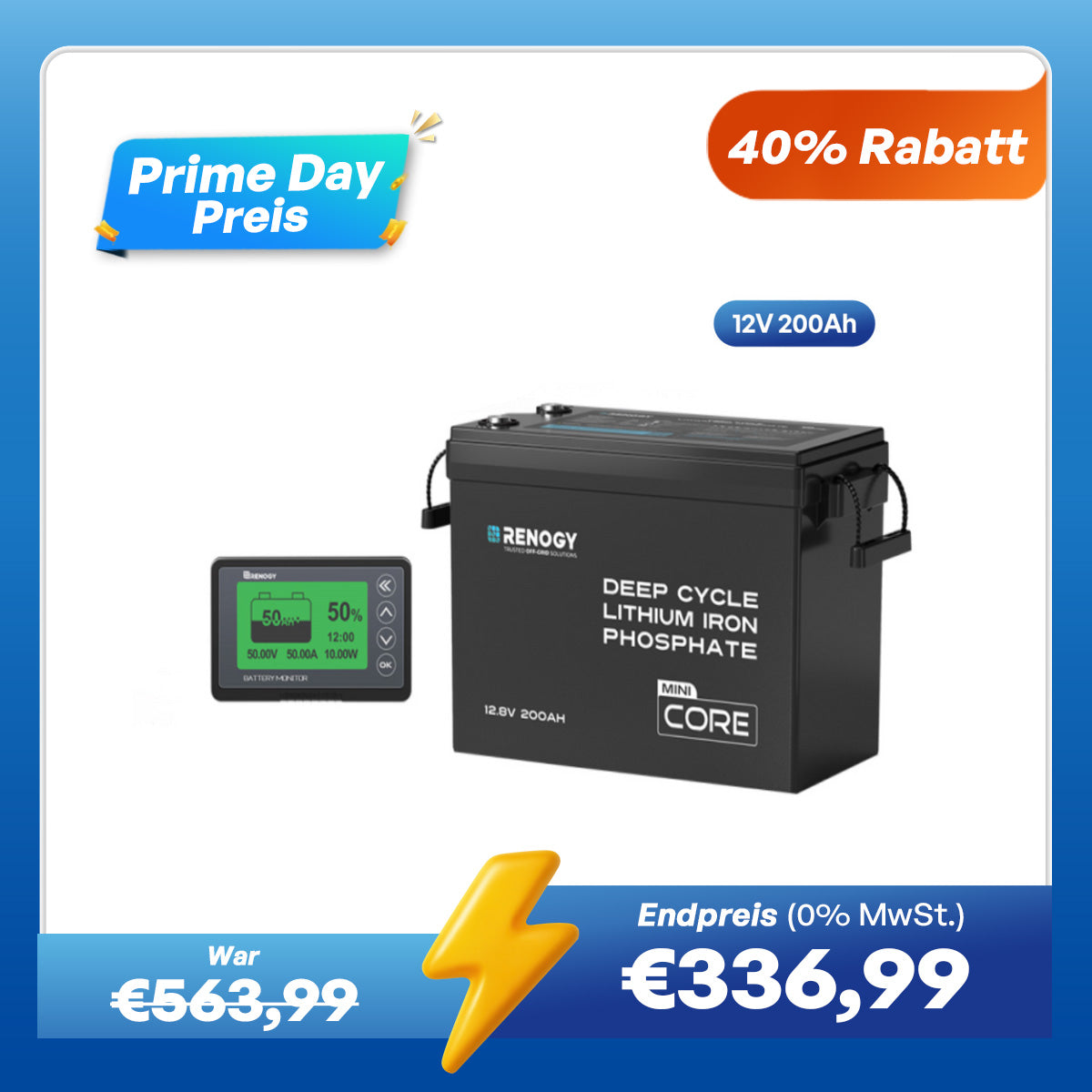 Core Mini - 12V 200Ah LiFePO4 Batterie mit Niedrigtemperaturschutz