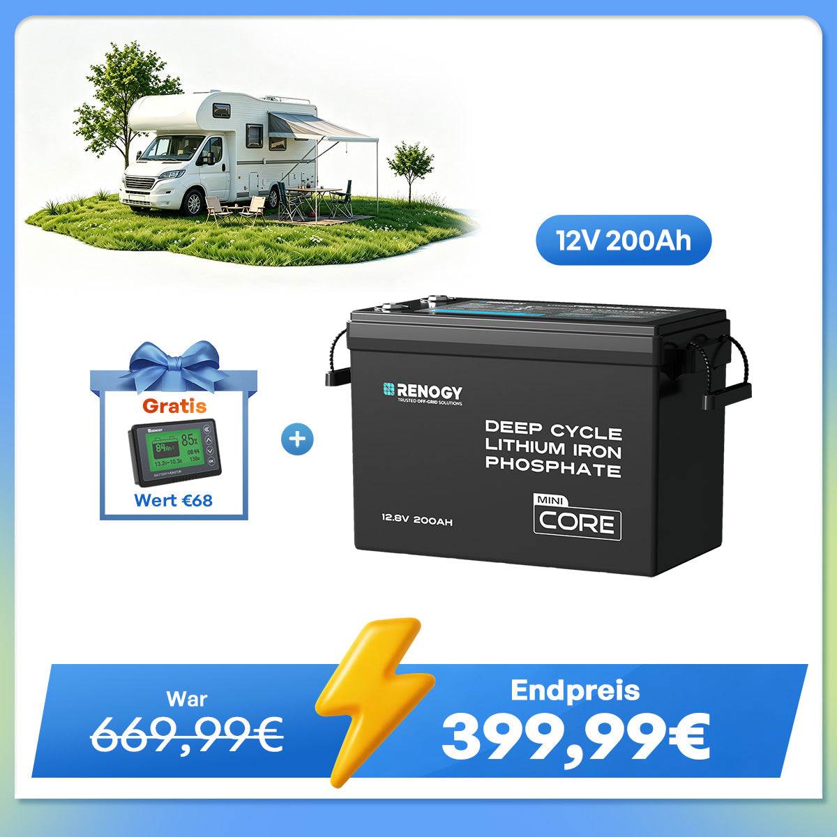 Core Mini - 12V 200Ah LiFePO4 Batterie mit Niedrigtemperaturschutz