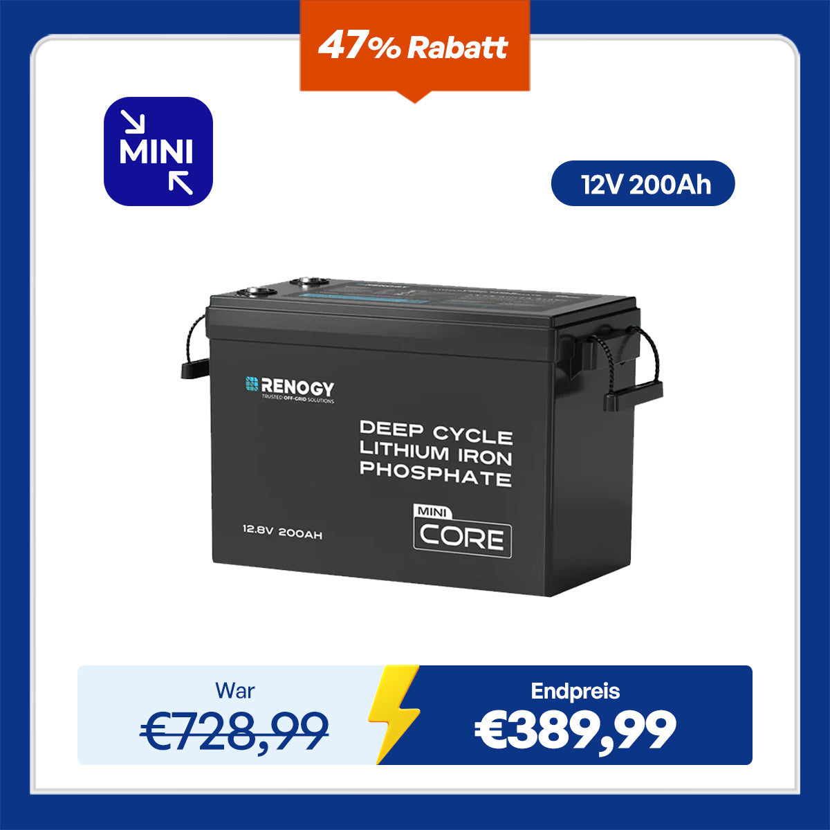 Core Mini - 12V 200Ah LiFePO4 Batterie mit Niedrigtemperaturschutz