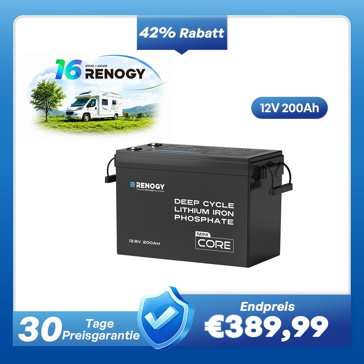 Core Mini - 12V 200Ah LiFePO4 Batterie mit Niedrigtemperaturschutz
