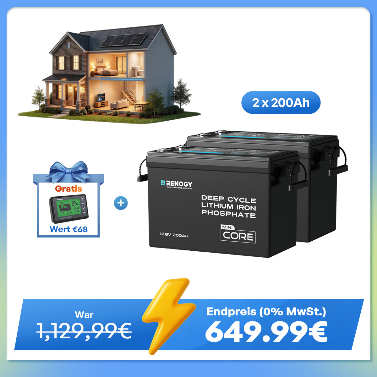 Core Mini - 12V 200Ah LiFePO4 Batterie mit Niedrigtemperaturschutz