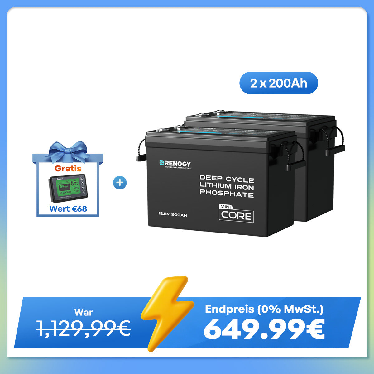 Core Mini - 12V 200Ah LiFePO4 Batterie Niedrigtemperaturschutz