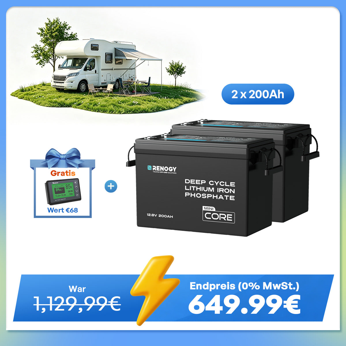 Core Mini - 12V 200Ah LiFePO4 Batterie mit Niedrigtemperaturschutz