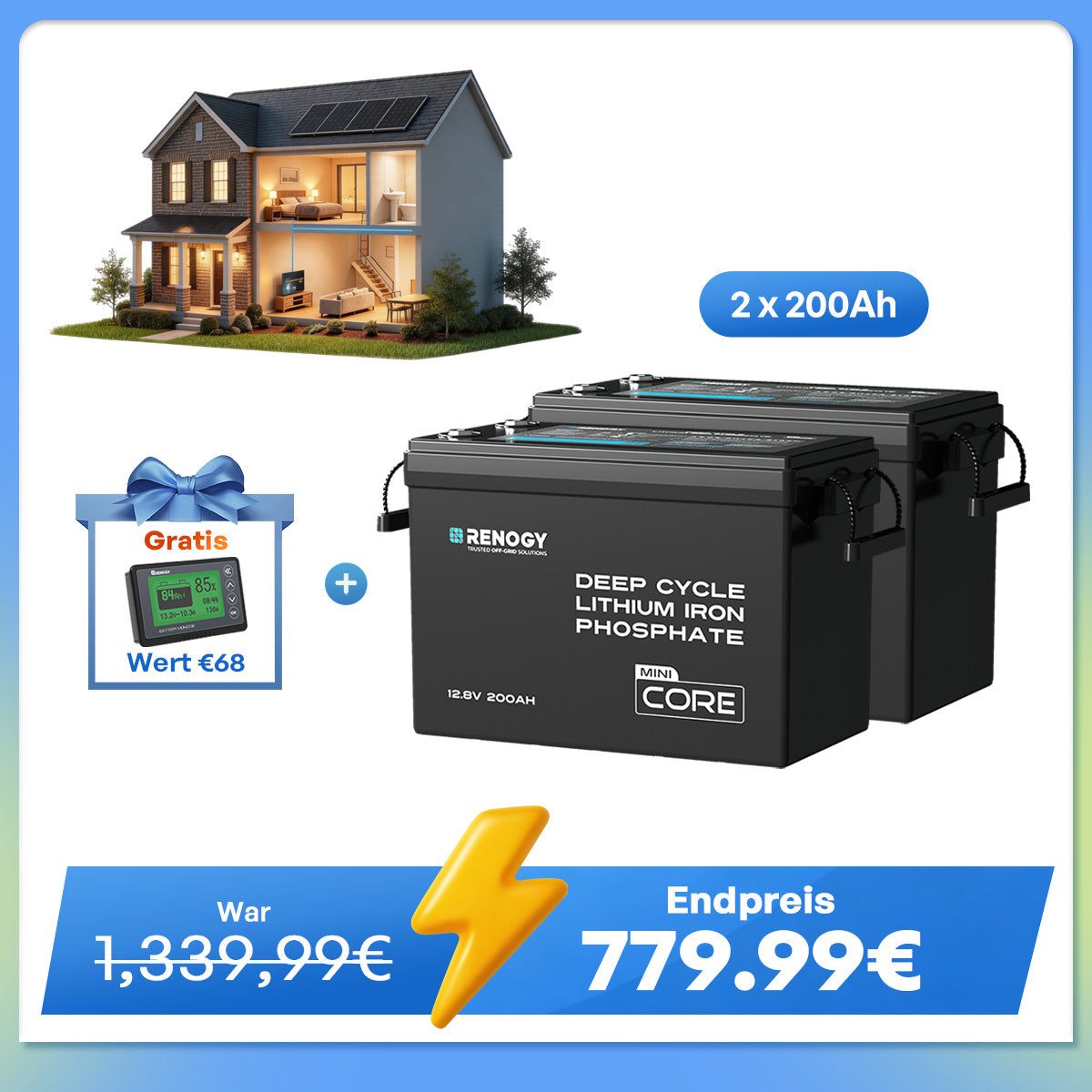 Core Mini - 12V 200Ah LiFePO4 Batterie mit Niedrigtemperaturschutz