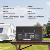 12V 200Ah Untersitz LiFePO4 Batterie mit Bluetooth