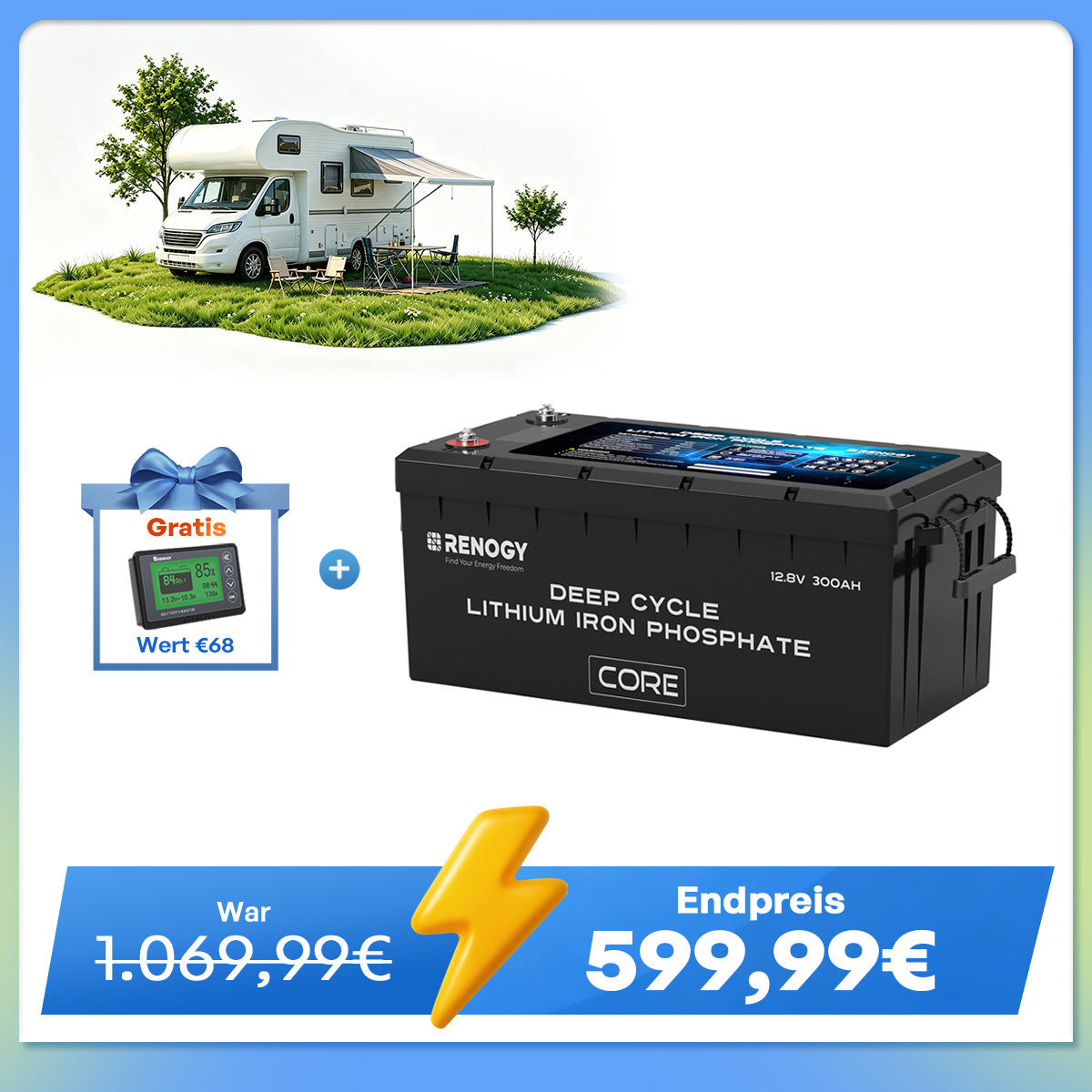 Core - 12V 300Ah LiFePo4 Lithium Batterie mit Selbstheizung