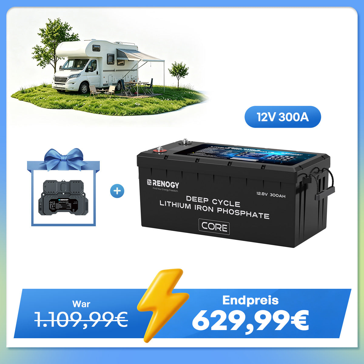 Core - 12V 300Ah LiFePo4 Lithium Batterie mit Selbstheizung