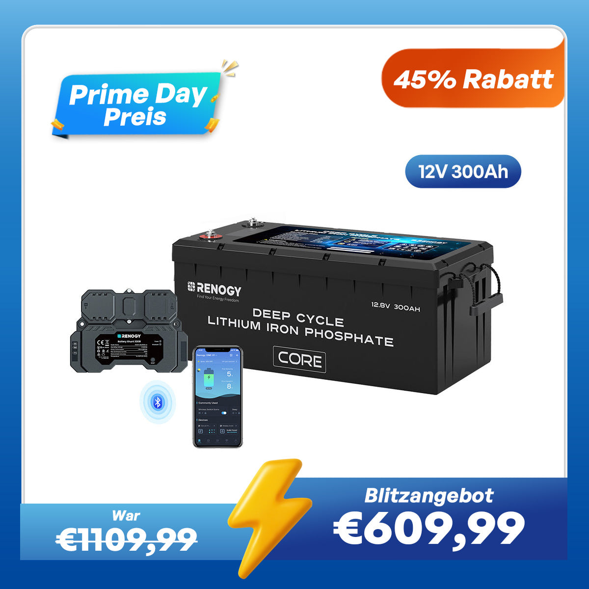 Core - 12V 300Ah LiFePo4 Lithium Batterie mit Selbstheizung