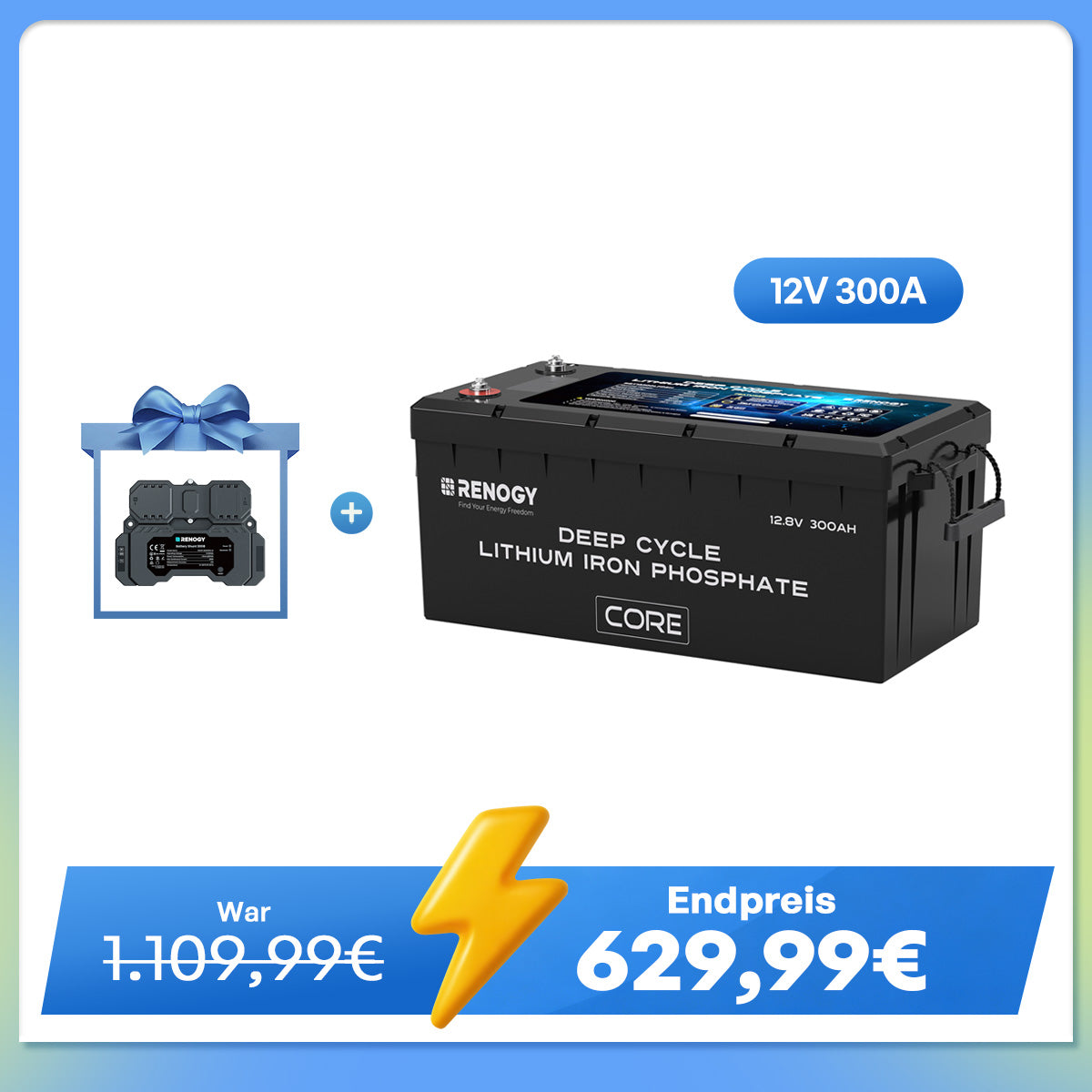 Core - 12V 300Ah LiFePo4 Lithium Batterie mit Selbstheizung