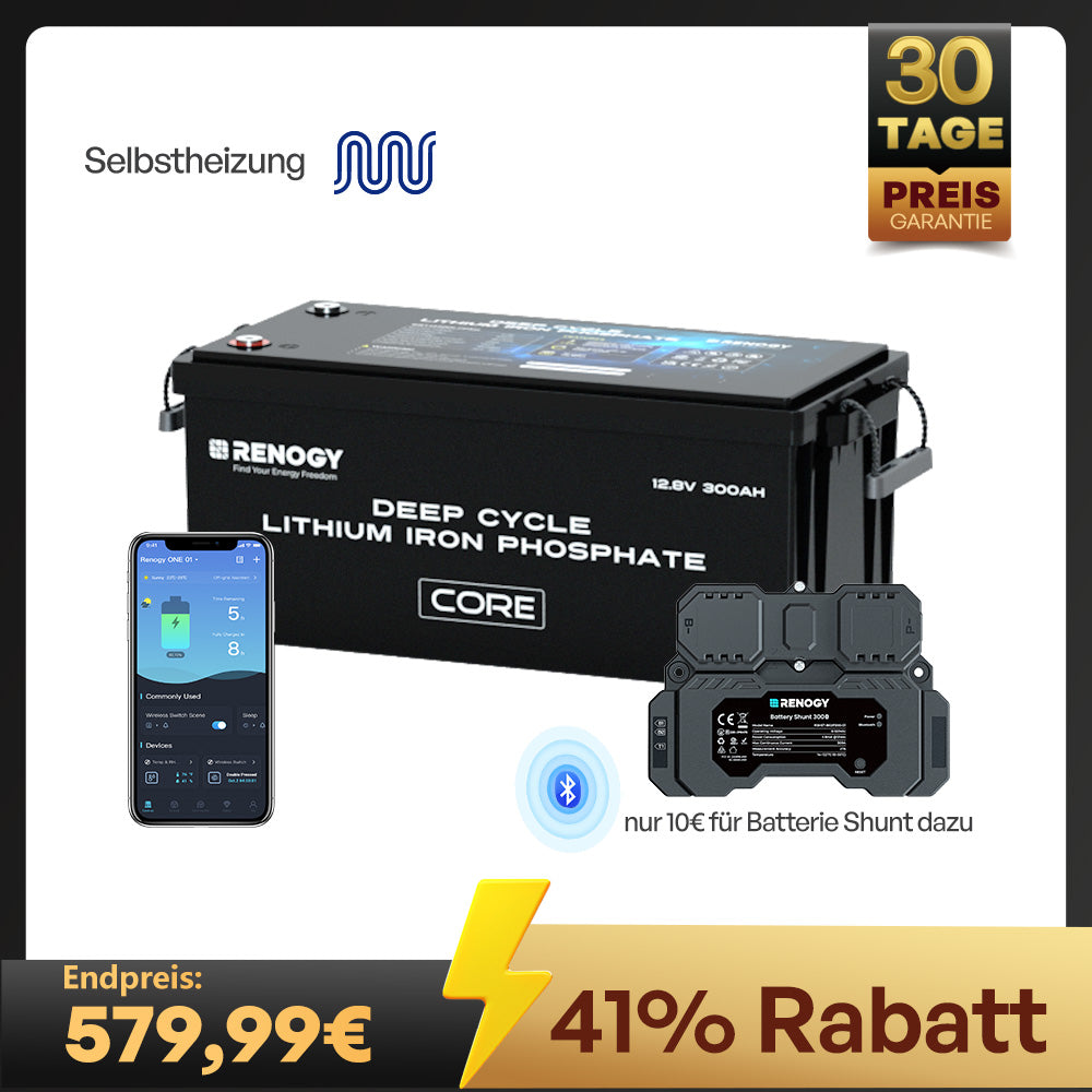 Core 12V 300Ah LiFePo4 Lithium Batterie mit Selbstheizung