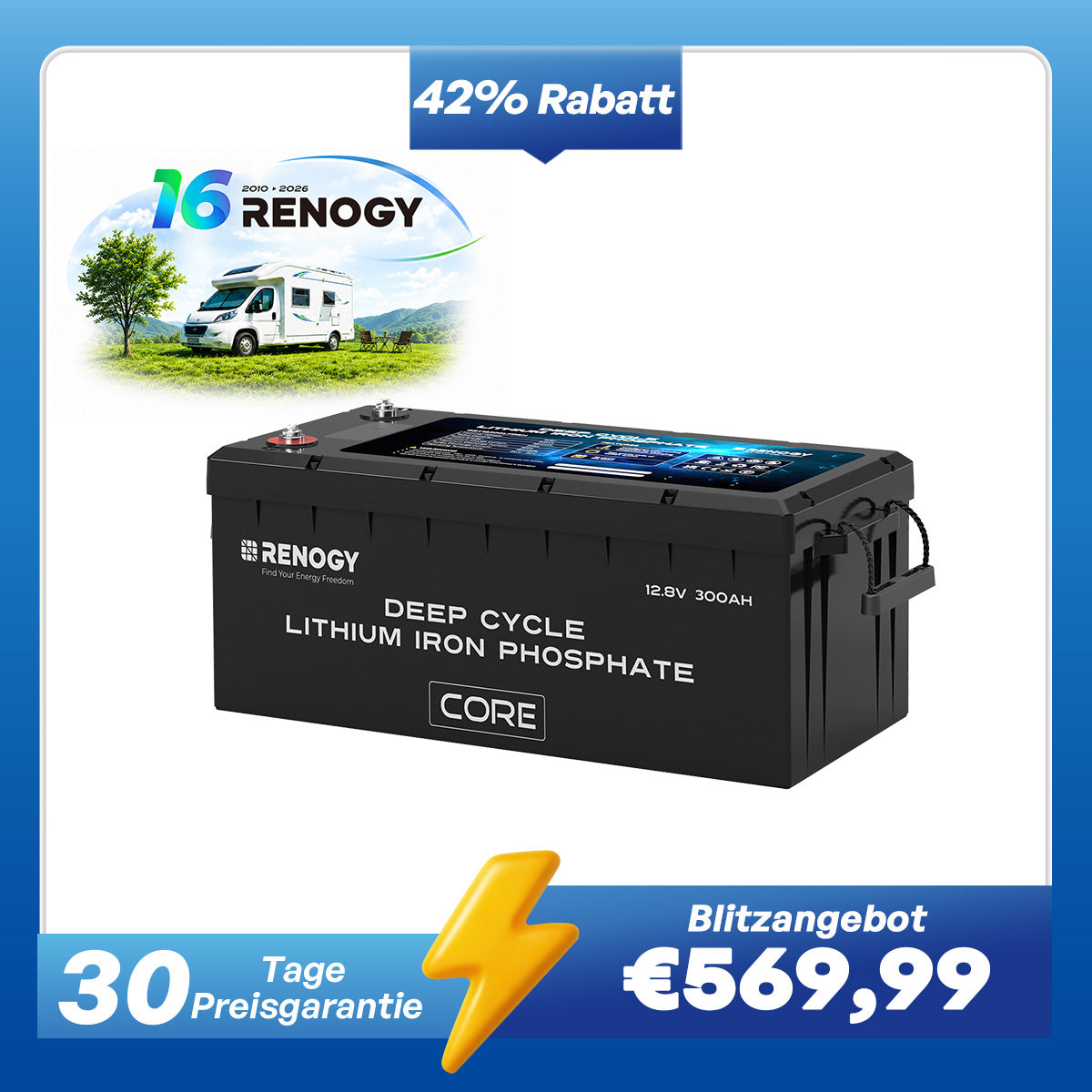 Core - 12V 300Ah LiFePo4 Lithium Batterie mit Selbstheizung