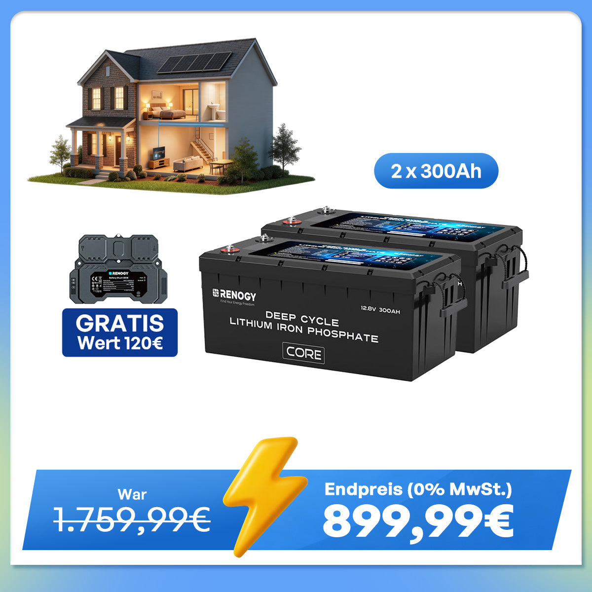 Core - 12V 300Ah LiFePo4 Lithium Batterie mit Selbstheizung