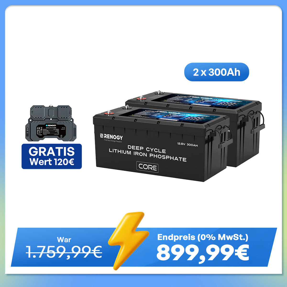 Core - 12V 300Ah LiFePo4 Lithium Batterie mit Selbstheizung