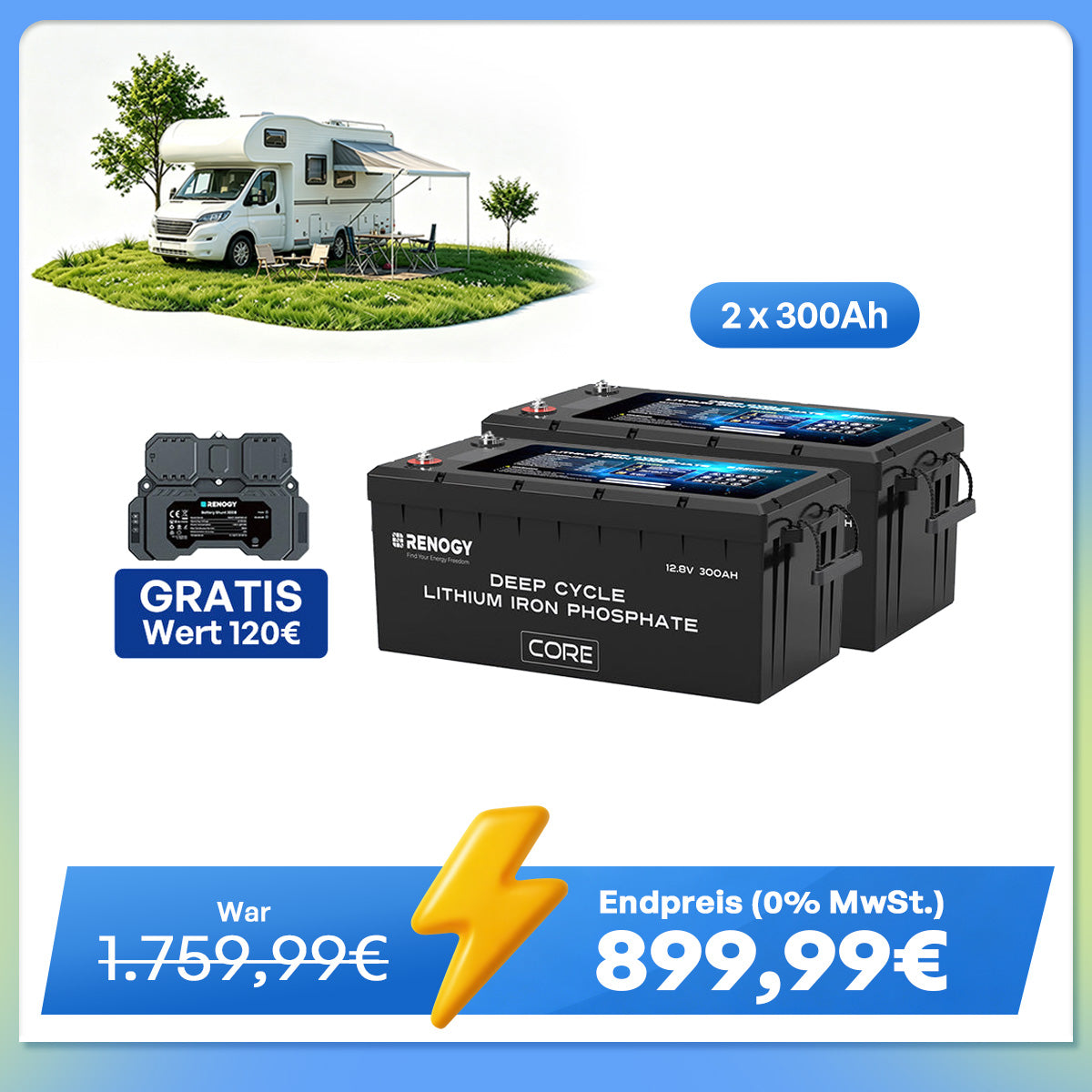 Core - 12V 300Ah LiFePo4 Lithium Batterie mit Selbstheizung