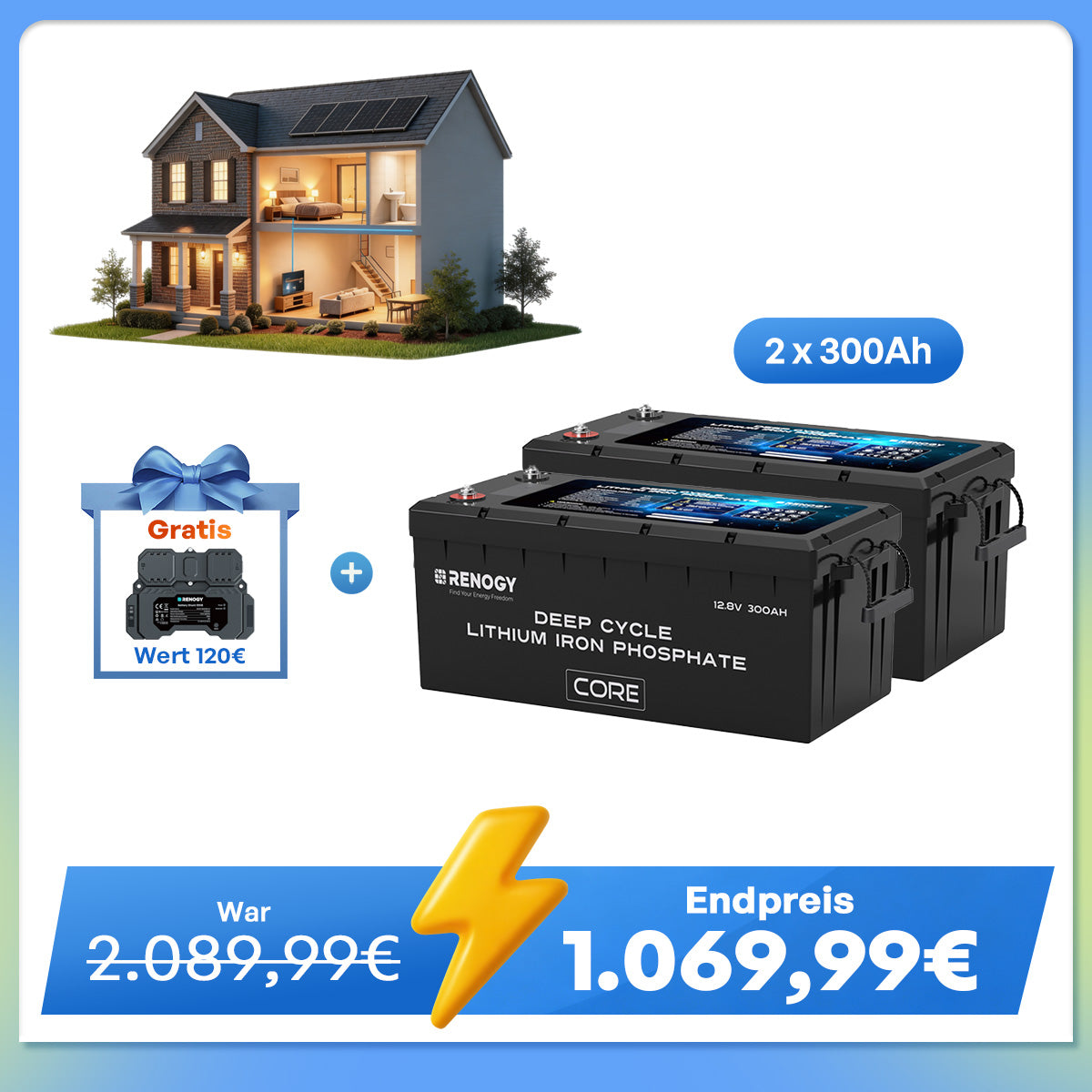 Core - 12V 300Ah LiFePo4 Lithium Batterie mit Selbstheizung