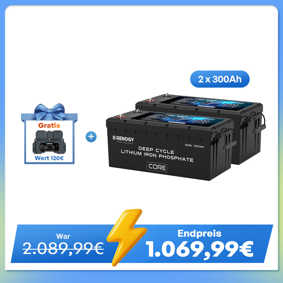 Core - 12V 300Ah LiFePo4 Lithium Batterie mit Selbstheizung