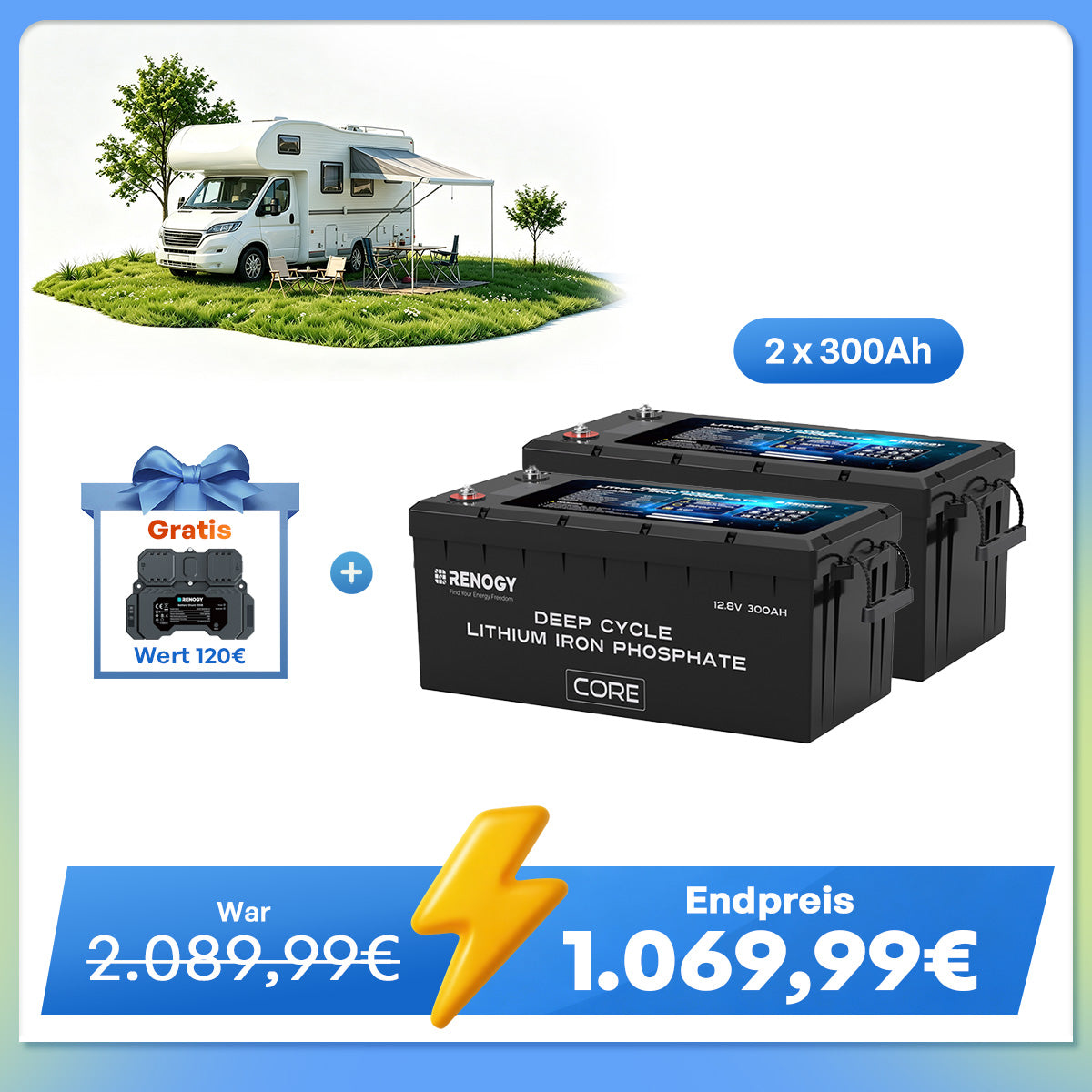 Core - 12V 300Ah LiFePo4 Lithium Batterie mit Selbstheizung