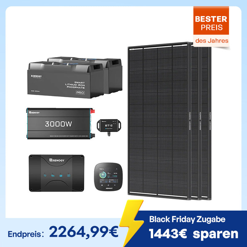 5,12 kWh Off-Grid Solaranlage | 200Ah LiFePO4 Batterien, 3000W Wechselrichter, 50A Batterieladegerät