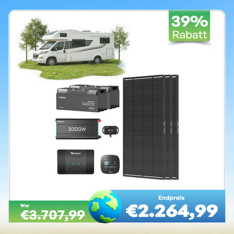 5,12 kWh Off-Grid Solaranlage | 200Ah LiFePO4 Batterien, 3000W Wechselrichter, 50A Batterieladegerät