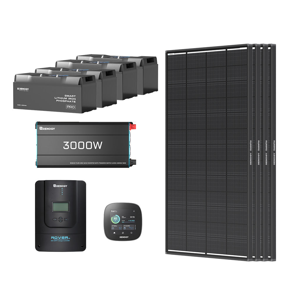 10,24 kWh Off-Grid Solaranlage | 3000W Wechselrichter, 60A Laderegler
