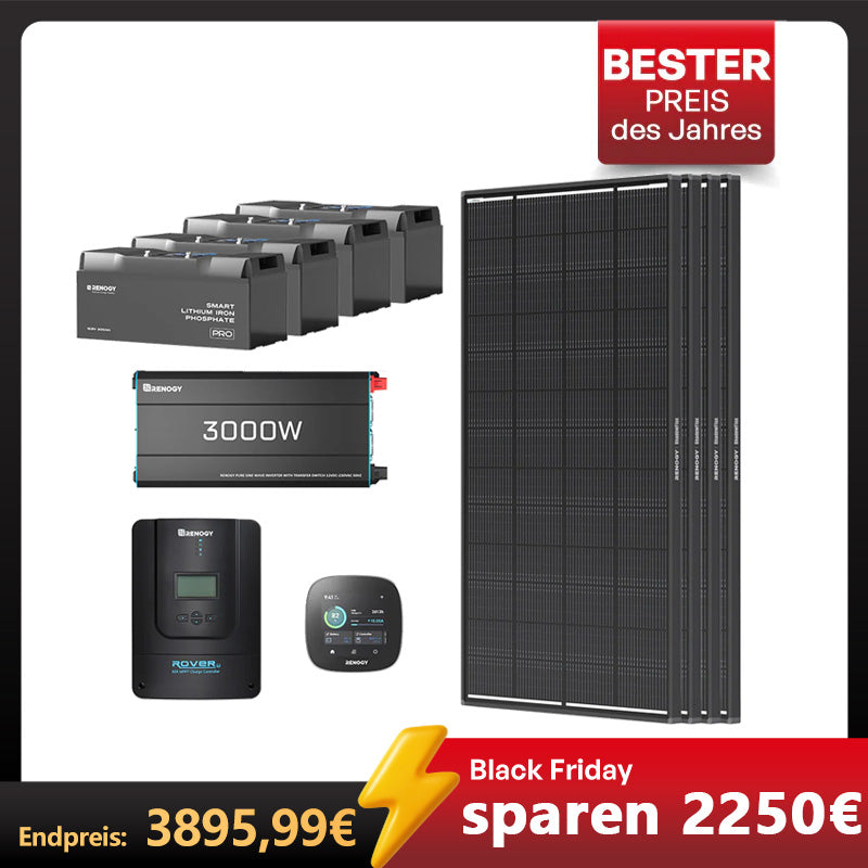 10,24 kWh Off-Grid Solaranlage | 3000W Wechselrichter, 60A Laderegler