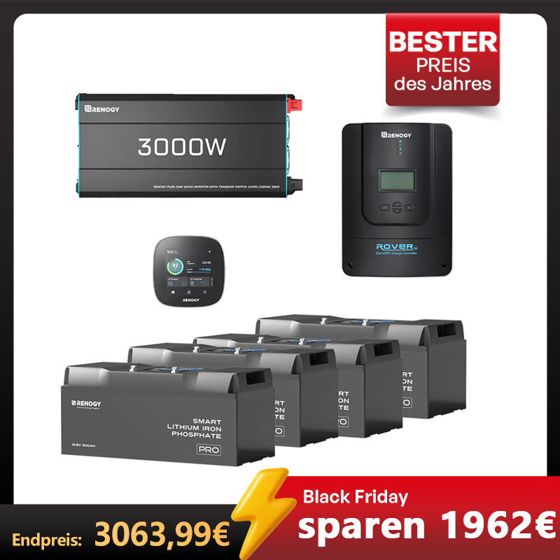10,24 kWh Off-Grid Solaranlage | 3000W Wechselrichter, 60A Laderegler