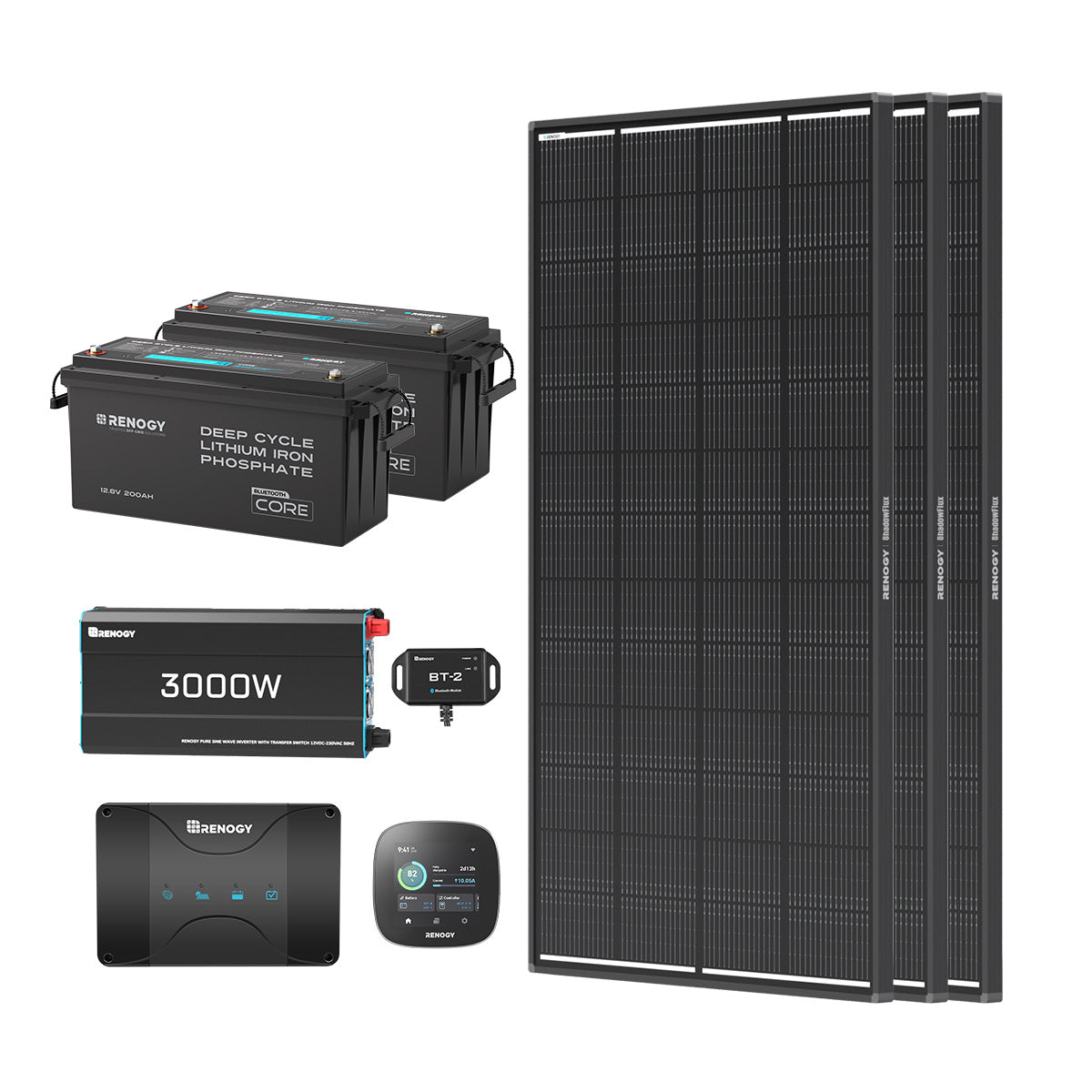 5,12 kWh Wohnmobil Solaranlage | Core 200Ah LiFePO4 Batterien, 3000W Wechselrichter, 50A Batterieladegerät