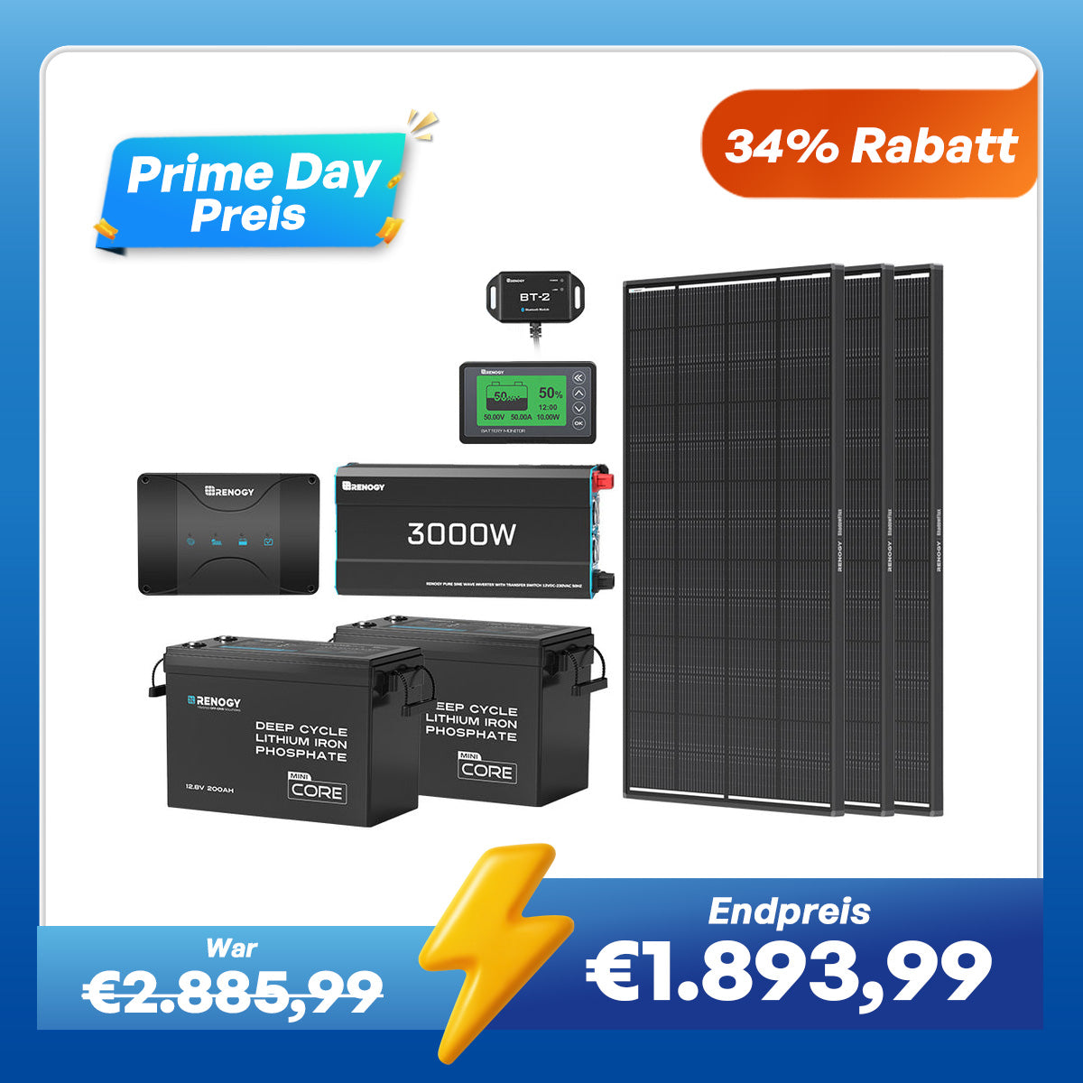 5,12kWh Wohnmobil Power Solarsystem| 3000W Wechselrichter