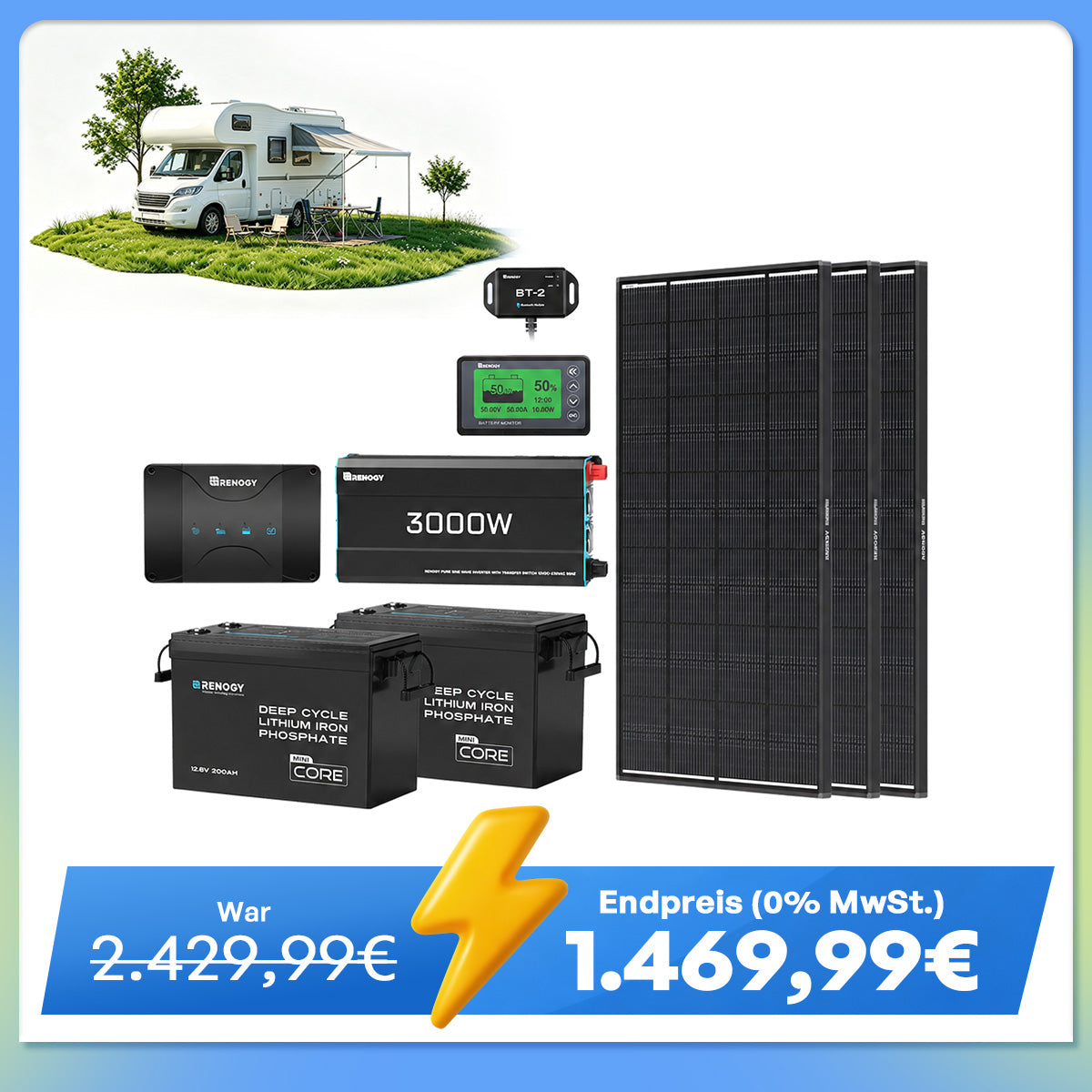 5,12kWh Wohnmobil Power Solarsystem| 3000W Wechselrichter