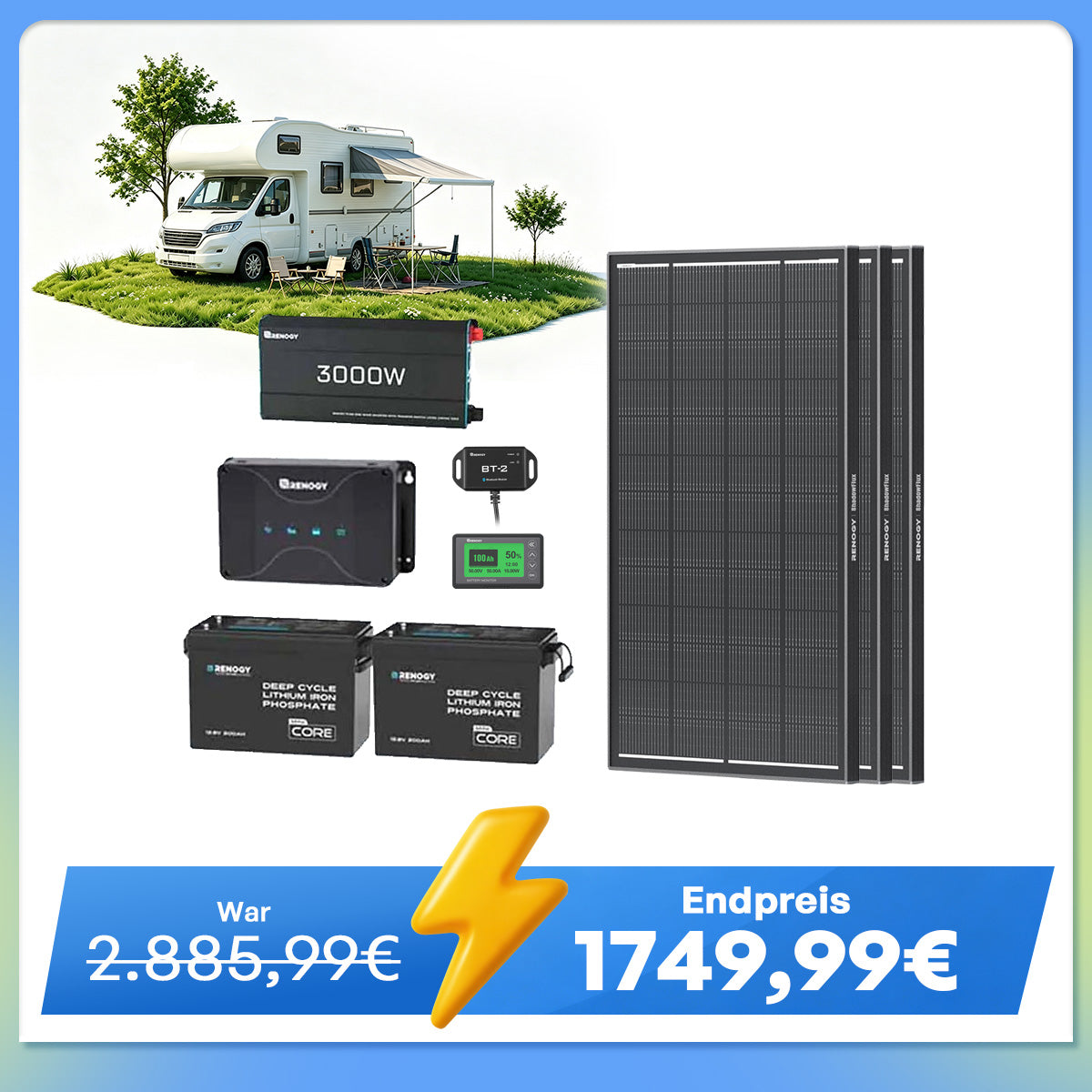 5,12kWh Wohnmobil Power Solarsystem| 3000W Wechselrichter