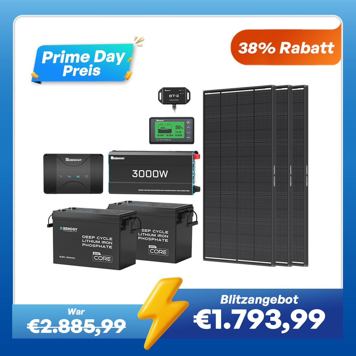 5,12kWh Wohnmobil Power Solarsystem| 3000W Wechselrichter