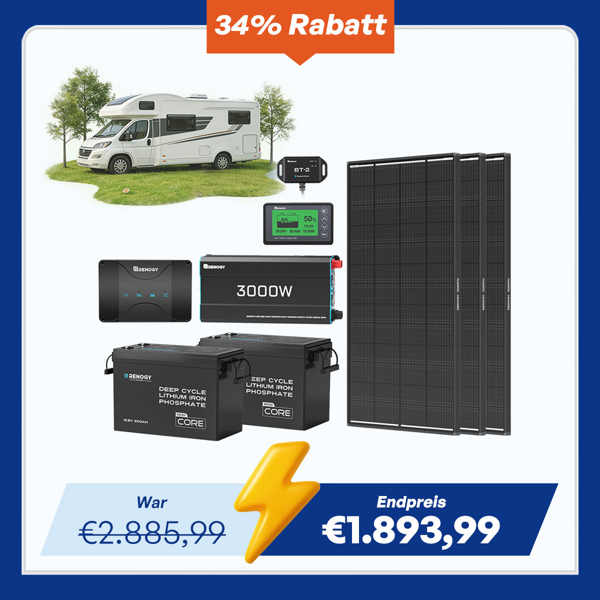 5,12kWh Wohnmobil Power Solarsystem| 3000W Wechselrichter