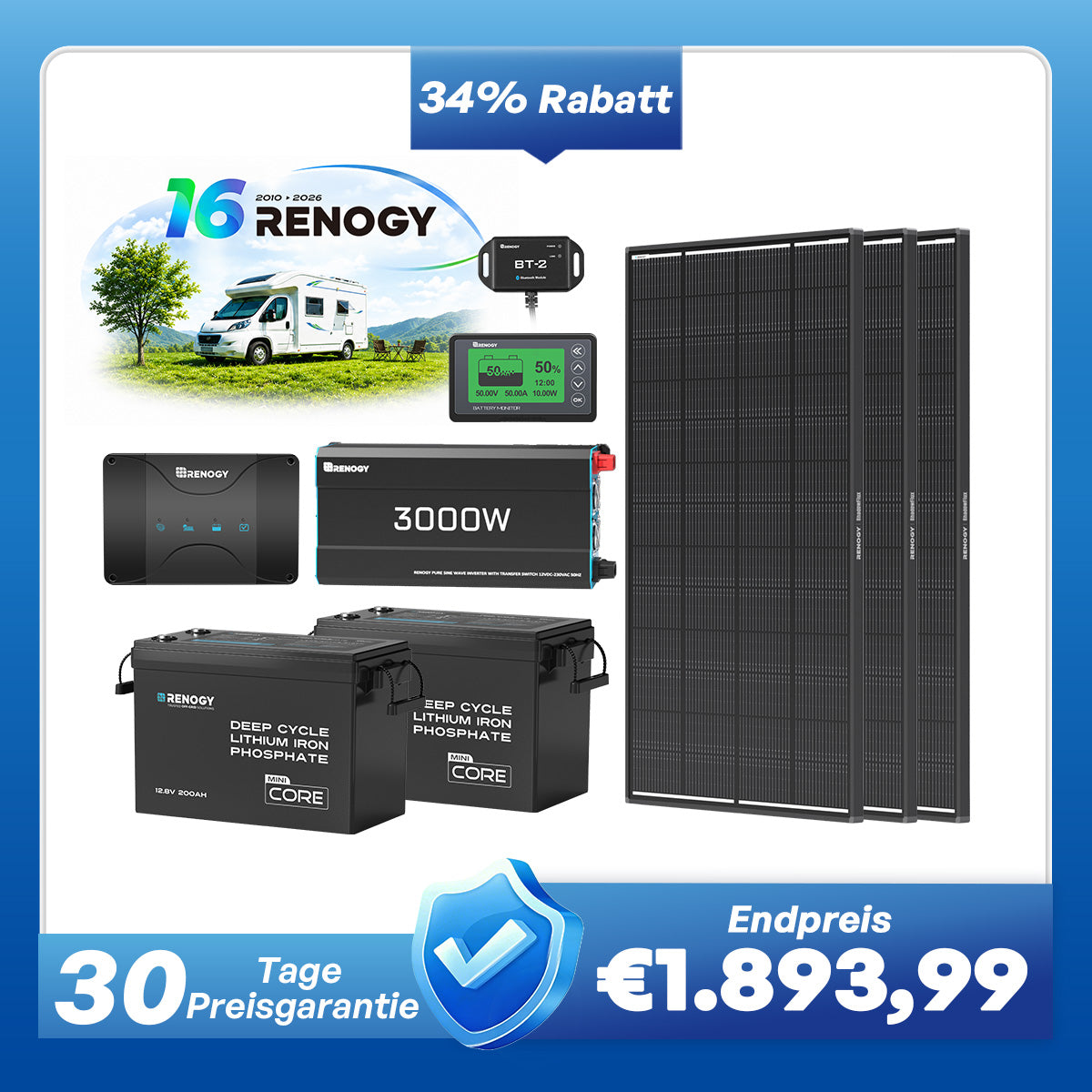 5,12kWh Wohnmobil Power Solarsystem| 3000W Wechselrichter