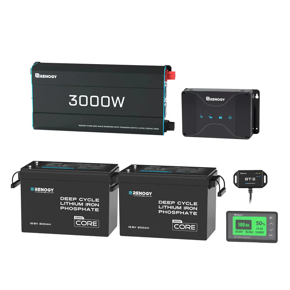 Renogy 5,12kWh Wohnmobil Power Solarsystem| 3000W Wechselrichter 400Ah(2x200Ah) Lithium Batterie DC DC Ladeger?t