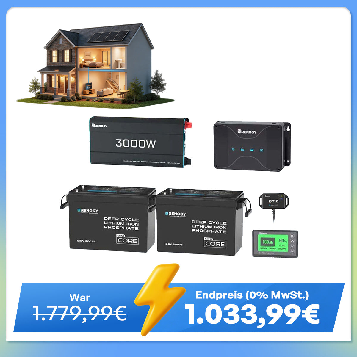 5,12kWh Wohnmobil Power Solarsystem| 3000W Wechselrichter