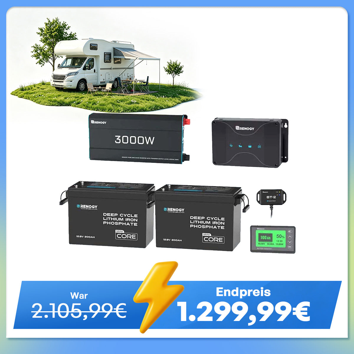 5,12kWh Wohnmobil Power Solarsystem| 3000W Wechselrichter
