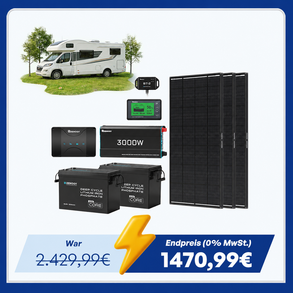 5,12kWh Wohnmobil Power Solarsystem| 3000W Wechselrichter