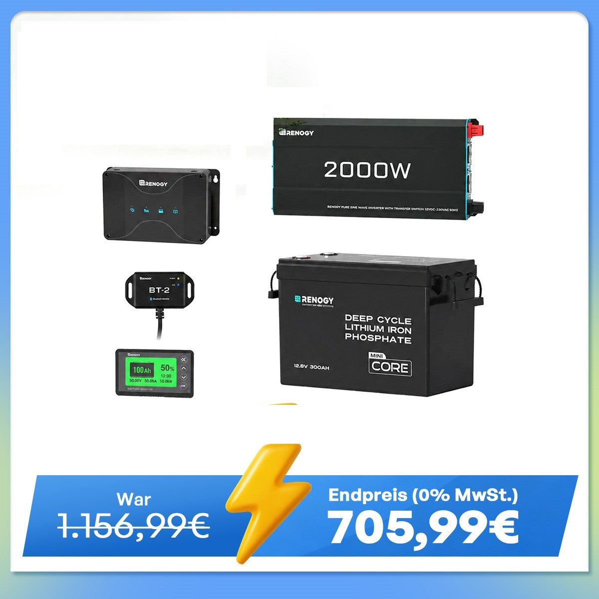 3,84kWh Wohnmobil Power Solaranlage| 2000W Wechselrichter, 50A Batterladegerät