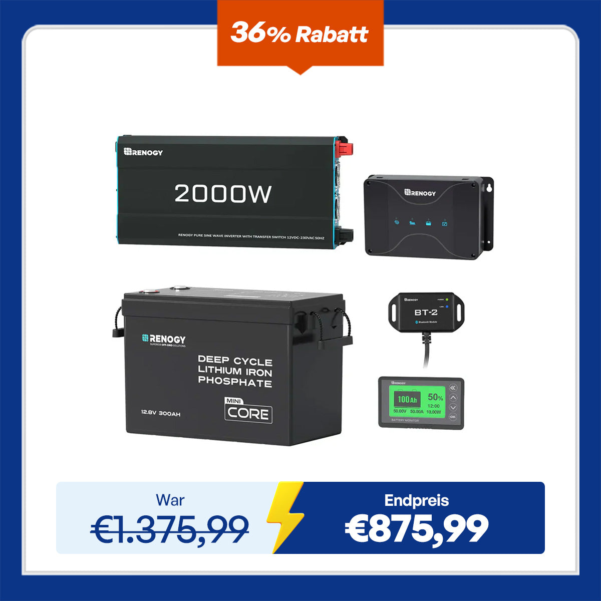 3,84kWh Wohnmobil Power Solaranlage| 2000W Wechselrichter, 50A Batterladegerät