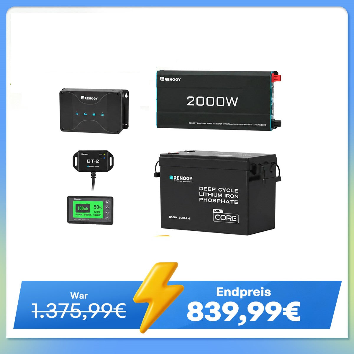 3,84kWh Wohnmobil Power Solaranlage| 2000W Wechselrichter, 50A Batterladegerät
