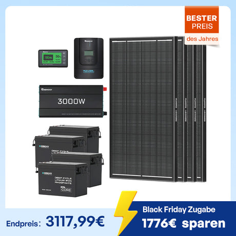 15.36kWh Off-Grid Solaranlage| 3000W Wechselrichter, 60A MPPT Laderegler
