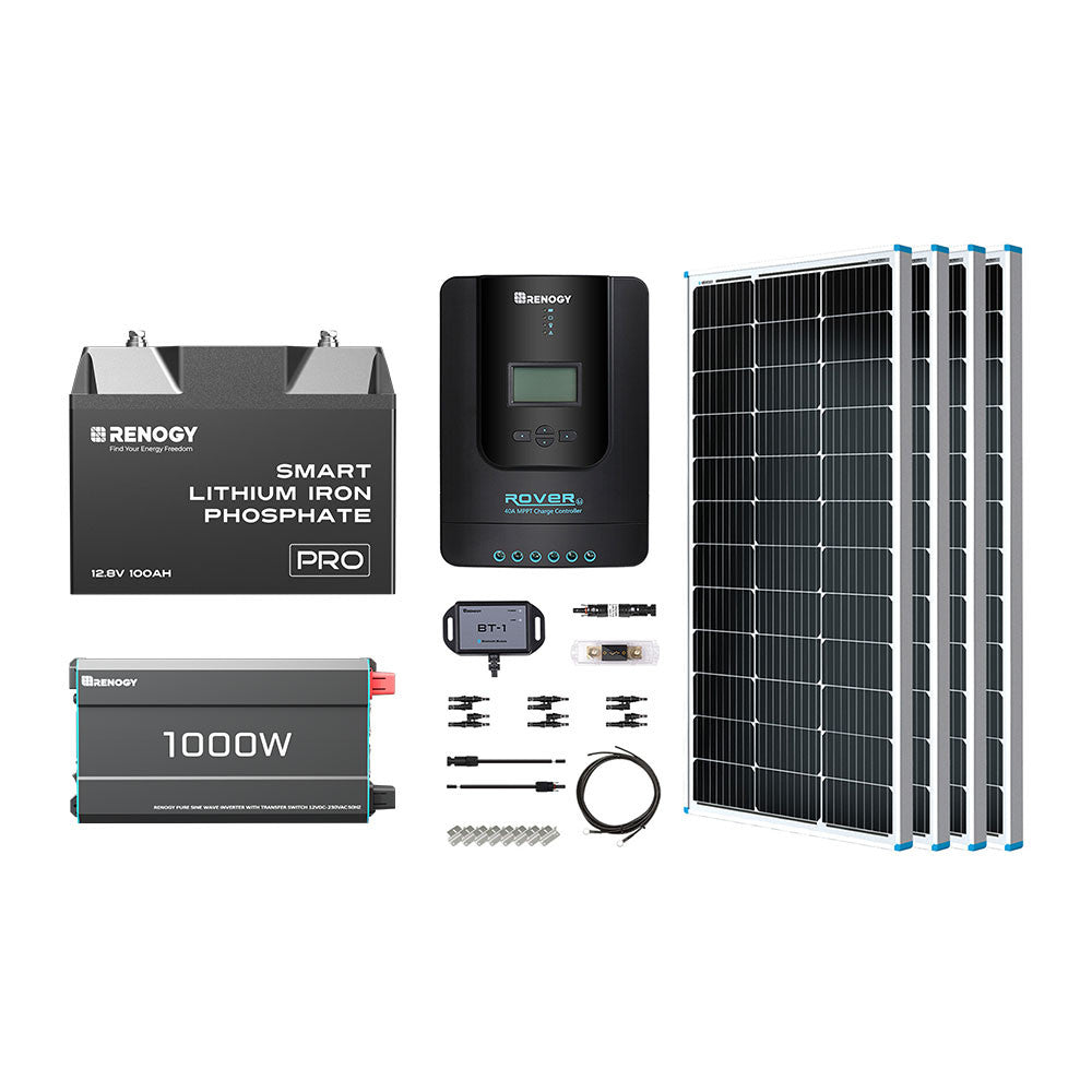 400W 12 Volt Komplette Solaranlage mit 12V 100Ah LiFePO4 und 1000W Wechselrichter