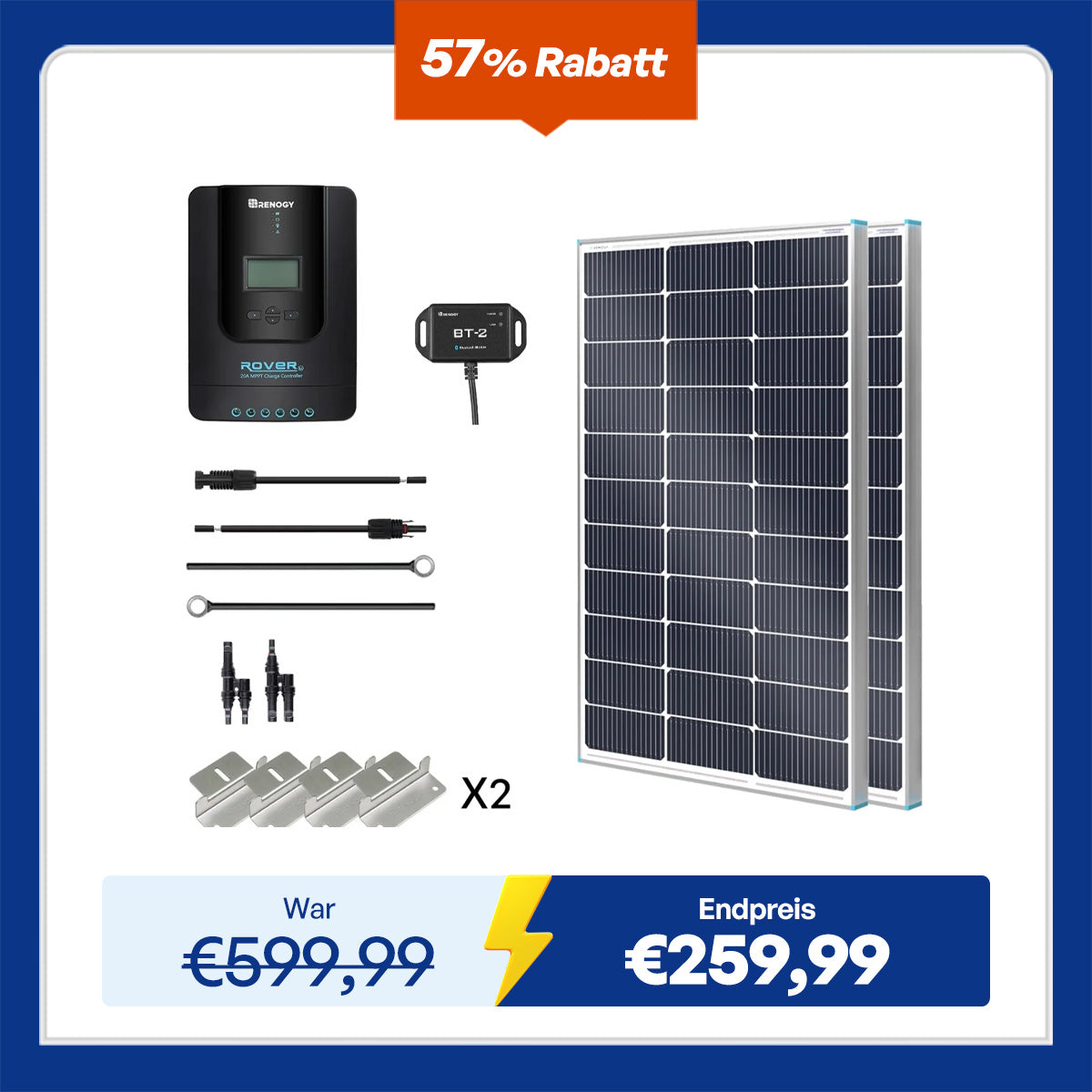 200W 12V/24V Premium Solaranlage mit 20A MPPT Laderegler für Wohnmobile/Haus/Garten