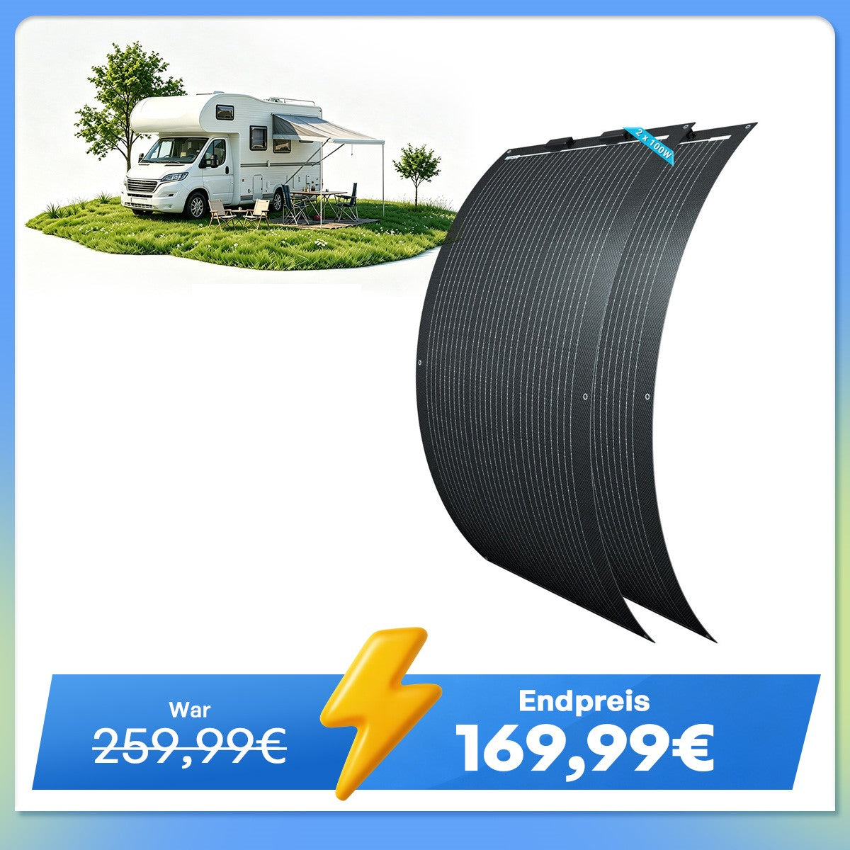 100W 12V Flexibles  Solarmodul ETFE Monokristallines Wohnmobil